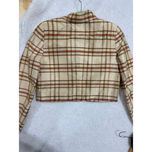 VTG 90s Gruppo Americano Studio Plaid Crop Blazer Silk Shimmer USA 8 Academia - Picture 6 of 8